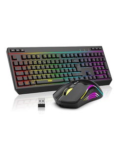 Buy K20 Wireless Keyboard and Mouse Combo, UK Layout Full Size Keyboard with Multimedia Keys + 7D 4800DPI Optical Mice, Rechargeable RGB Gaming/Office Set for PC Laptop (Black) in UAE