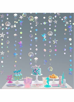 Buy Party Garlands, Mermaid Garland, with Jellyfish Seashell Starfish Pearl, Holographic Paper Streamer, for Mermaid Rainbow Theme Birthday Bachelorette Baby Shower Under The Sea, Party Decorations in UAE