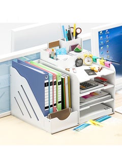 Buy HOOPZOZA White Desk Organizer with File Organizer Office Supplies Organizer Desk Accessories Storage in Saudi Arabia