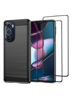 Buy [1+2] Case for Motorola Edge 30 Pro/Edge X30 with Glass Screen Protector(2 Pcs) Flexible TPU Rubber Protective Cover[Ultra-Thin][Shock-Absorption] (Moto Edge 30 Pro/Edge X30, Black) in Saudi Arabia