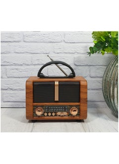 Buy Classic Wooden Style Easy Carry Handle AM FM Radio Portable Bluetooth Speaker NS-8107BT in Saudi Arabia