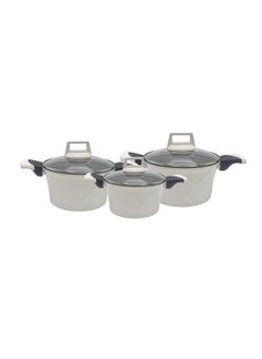 Buy Alsaif 6-Piece Non-Stick Aluminum Cookware Set With Bakelite Handles And Glass Covers 20 24 28Beige in Saudi Arabia