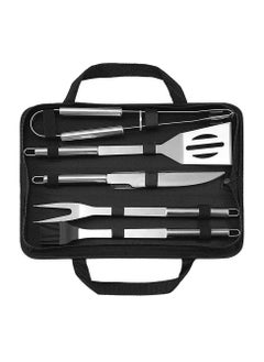 Buy 5pcs Stainless-steel BBQ Grill Tool Set with Knife Brush Fork Spatula and Tong with Oxford Bag in UAE