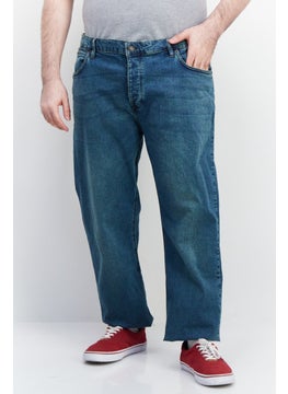 اشتري Men Regular Fit Washed Button Fly Stretchable Jeans, Med Blue في الامارات