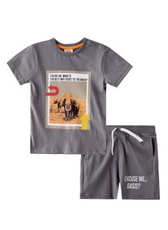 Buy Baby Boys 2 piece Set - T-Shirts & Shorts - Grey (100% Cotton)- VJ in UAE