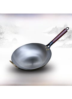 اشتري Non-Stick Uncoated Stir Fry Pan 40cm [round bottom] 1.5 thick wooden handle iron pot في السعودية