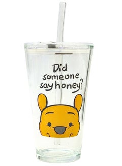 Buy 350Ml Label Printed Glass Cup With Tight Plastic Lid And Straw in Egypt