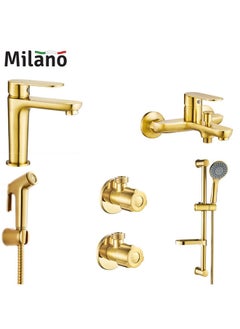 اشتري Verdi Collection Complete Set With Matte Color, Brass Body Complete set for Toilets, Bathroom, Lavatory Gold في الامارات