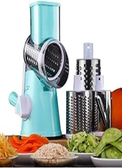 اشتري Vegetable Chopper Mandoline Slicer Cutter Chopper and Cheese Grater Handheld with 3 Interchangeable Shape Stainless Steel Drums (Blue) في مصر