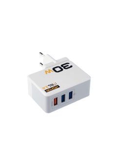 Buy A858 QC 3.0 Fast Charging Wall Charger with Type C Cable- 3 Ports - White in Egypt