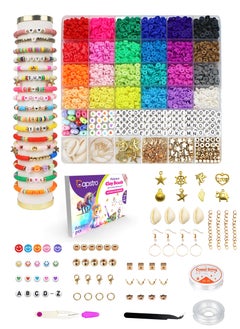 اشتري 6000+ Clay Beads for Bracelet Making Kit - DIY Jewelry Set with Pendant Charms, Elastic Strings, 24 Colors Flat Preppy Beads for Bracelets, Necklace, Earrings في الامارات