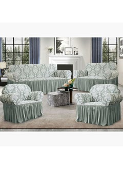 Buy Sofa Cover Jacquard 4-Pieces Set of 7-Seater (3+2+1+1) Super Stretchable Anti-Wrinkle Slip Resistant Furniture Protector in Saudi Arabia