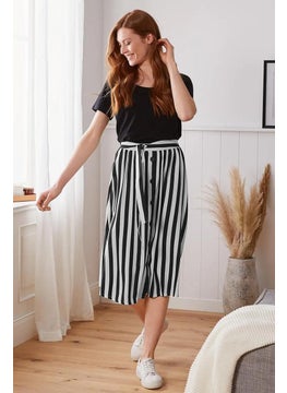 Buy Women Stripe Belted Midi Skirt, Black and White in UAE