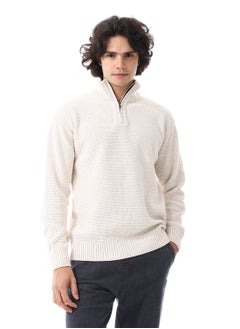 Buy Half-Zipper Long Sleeves Knitted Sweater_Ivory White in Egypt