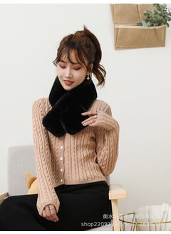 اشتري Faux Fur Plush Rex Rabbit Fur Scarf Cute Student Scarf Winter Womens All-match Cross Scarf Double-sided Thickened WarmBlack Black في السعودية