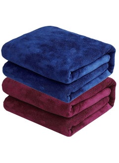 Buy 2-Piece Microfiber Bath Towel 70*140cm, Soft, Durable, Super Absorbent and Fast Drying, Navy/Wine Red in UAE