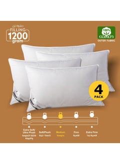 Buy Cotton Pillow, 4-Pieces (1200Gm Each) King Size Bed Pillow, 50X75 Cm With Luxury Down Alternative Filling And Skin-Friendly Satin Feel, Hotel Style, Medium Loft White in Saudi Arabia