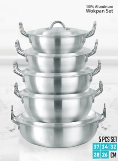 Buy Aluminum Pots Set Consisting of 5 Pots With Two Handles Size 26/ 28 / 32 / 34 / 37 cm in Saudi Arabia