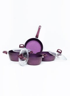 Buy 7 Pieces Defne Non Stick Granite Set 20 Cm Deep Pot, 24 Cm Deep Pot, 26 Cm Low Pot, 26 Cm Frypan Purple Color in UAE