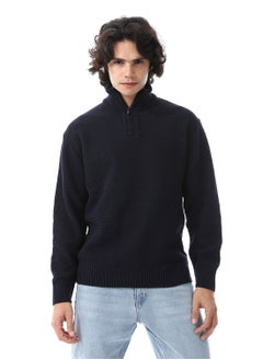 Buy Half-Zipper Long Sleeves Knitted Sweater_Navy Blue in Egypt