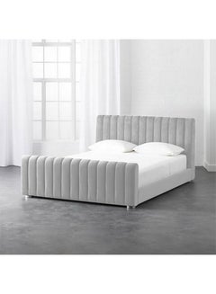 Buy Martos | Wooden Bed Frame Upholstered in Velvet - White in Saudi Arabia