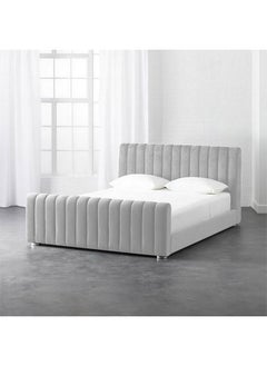 Buy Martos | Wooden Bed Frame Upholstered in Velvet - White in Saudi Arabia