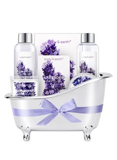 Buy Bath Spa Gift Basket for Women, Body & Earth Lavender Scented 4 Pcs Home Spa Gift Kit with Shower Gel, Bubble Bath, Bath Salts and Bath Soap, Best Gift for Her in UAE