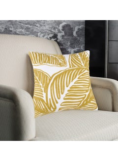 Buy Decorative leaf Embroidered Cushion Cover yellow/White 45x45Cm (Without Filler) in Saudi Arabia
