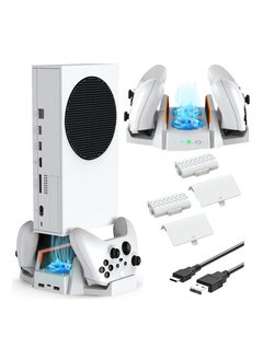 اشتري Upgraded for Xbox Series S Cooling Stand with Dual Cooling Fan 3 Level Adjustable Speed, Dual Controller Charger with LED Indicator USB Port - 2 x 800mAh Rechargeable في الامارات