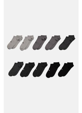 اشتري Men 10 Pairs Brand Logo Ankle Socks, Black/Grey Combo في الامارات