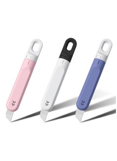 اشتري Small Box Cutter, 3 PCS Small Utility Knife, Mini Box Cutter for Women Rotate to Retract Box Opener, Retractable Box Cutter, Package Opener, Box Cutters for Home Office Travel and DIY في السعودية