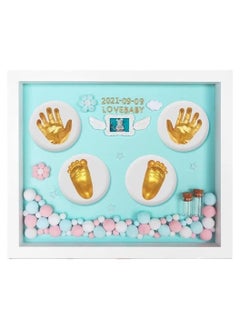 Buy Baby Footprint Kit, Handprint Keepsake Gifts Photo Album Decorations Memorial Set, Unique Ornament for Boy Girl, Nursery Memory Art Kit Frames(BLUE) in Saudi Arabia