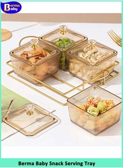 Buy Snack Serving Tray with Lid,Divided Serving Dishes 4 Clear Candy Nut Serving Container Set with Metal Rack Serving Bowls for Candy, Fruits, Nuts Portable Snack Platters Food Storage Box in Saudi Arabia