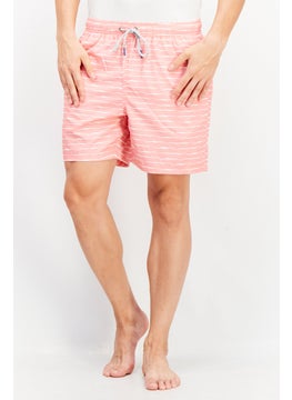 اشتري Men Drawstring Stripe Pull On Board Shorts, Pink/White في السعودية