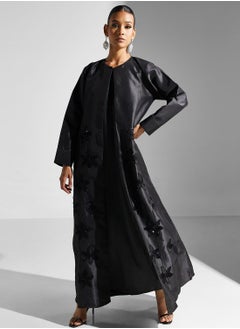 Buy Embroidered Flared Sleeve Black Abaya With Sheila in UAE