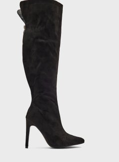 Buy Faux Suede Pointed Knee High Boot in UAE