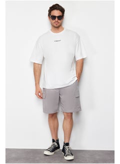 Buy Gray Oversize/Wide-Fit Concealed Cord Elastic Waist Cargo Pocket Tag Shorts TMNSS24SR00018 in Egypt