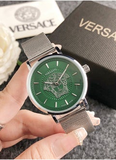 Buy Versace Women's Cubic Zirconia Classic Fashion Versatile Quartz Watch, paired with a silver stainless steel mesh strap and a 36mm green dial in UAE