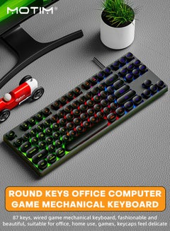 Buy Mechanical Gaming Keyboard, Punk Rainbow Backlit Keyboard, 87-Key Round Keycaps USB Wired Retro Typewriter-Style Keyboard for PC/Mac Computer Gamer, Typist - Black in UAE