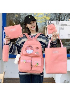 Buy A set of casual bags with a modern Korean design, suitable for schools and universities, of fabric and waterproof, consisting of 5 pieces, including a backpack with a laptop + pen bag + hand bag + cro in Egypt