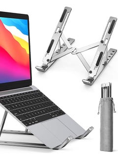 Buy Laptop Stand Portable and Adjustable Aluminum Laptop and Tablet Stand with 6 Angles - Compatible with MacBook, iPad, HP, Dell, Lenovo 10-15.6 Inches - Gray in Egypt