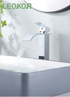 Buy Tall Waterfall Bathroom Sink Taps Single Lever Handle Countertop Washbasin Faucet Anti-Rust and Anti-Wear Sink Faucets Chrome Finish in Saudi Arabia