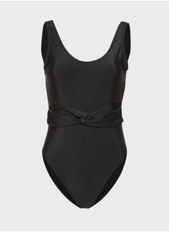 Buy Scoop Neck Loop Belt High Leg Swimsuit in Saudi Arabia