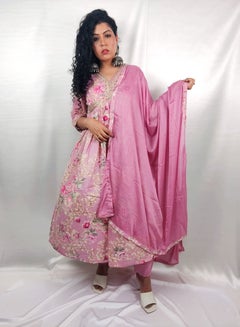 Buy PRIYA'S PANACHE High Quality Cotton Fabric Alia Cut Pink Flared Kurta Pant Dupatta Set - Designer Festival Traditional Ethnic Indian Partywear For Women in UAE