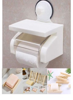 Buy Tissue Paper Holder With Magic Suction Cup With 5 Pcs Wooden Soap Holder in Saudi Arabia