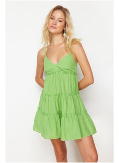 اشتري Neon Green Mini Woven Ruffled 100% Cotton Beach Dress TBESS24EL00069 في مصر