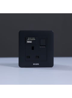 Buy Milano 13A Single Switched Socket With Usb Mblk in UAE