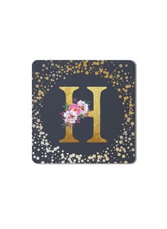 اشتري Designer Leather Coasters Mat for Beverage Drinks- Custom Monogram Initial Letter Floral Pattern Alphabet - H (Grey) في الامارات