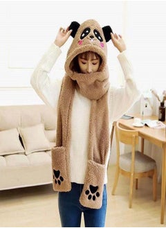 Buy Panda Eye&Claws Print Hoodie Sweet Cartoon Hat Scarf Gloves Plush Fluffy New Dropship in Saudi Arabia