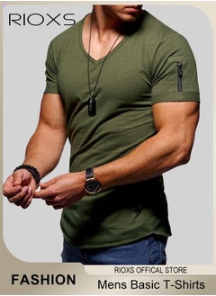 Buy Mens V Neck T-Shirts Tops Casual Basic Shirts Summer Slim Fit Tee in UAE